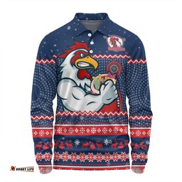 Amazing Aussie Sydney Roosters Christmas Custom Ugly Xmas And Aboriginal Patterns For Die Hard Fan Long Sleeve Polo Shirt