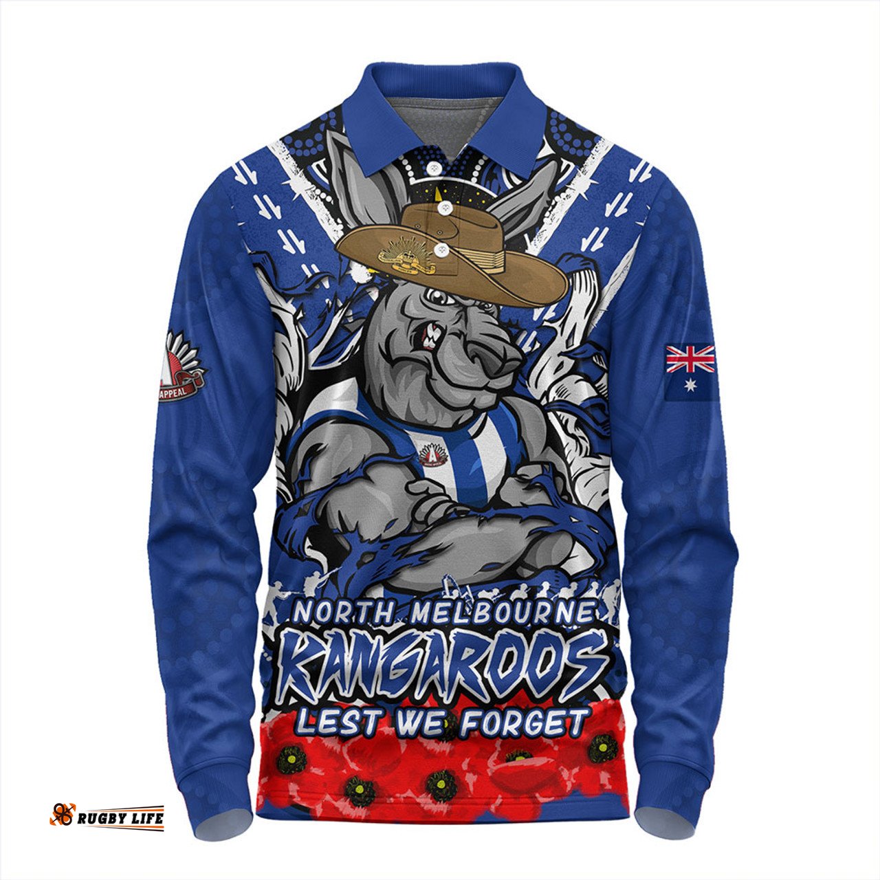 Amazing Aussie North Melbourne Ripped Legacy Of The Game The ANZAC Spirit Lives On Long Sleeve Polo Shirt
