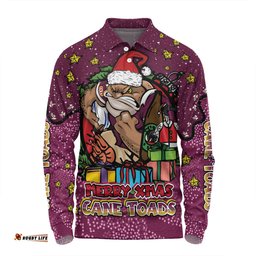 Amazing Aussie Queensland Cane Toads Christmas Custom Merry Christmas Our Beloved Team With Aboriginal Dot Art Pattern Long Sleeve Polo Shirt