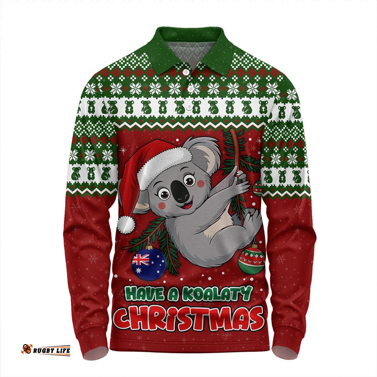 Amazing Aussie Australia Have A Koalaty Christmas Long Sleeve Polo Shirt