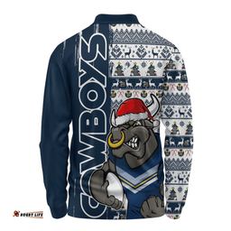 Amazing Aussie North Queensland Cowboys Merry Ugly Xmas Nordic Pattern Style Long Sleeve Polo Shirt