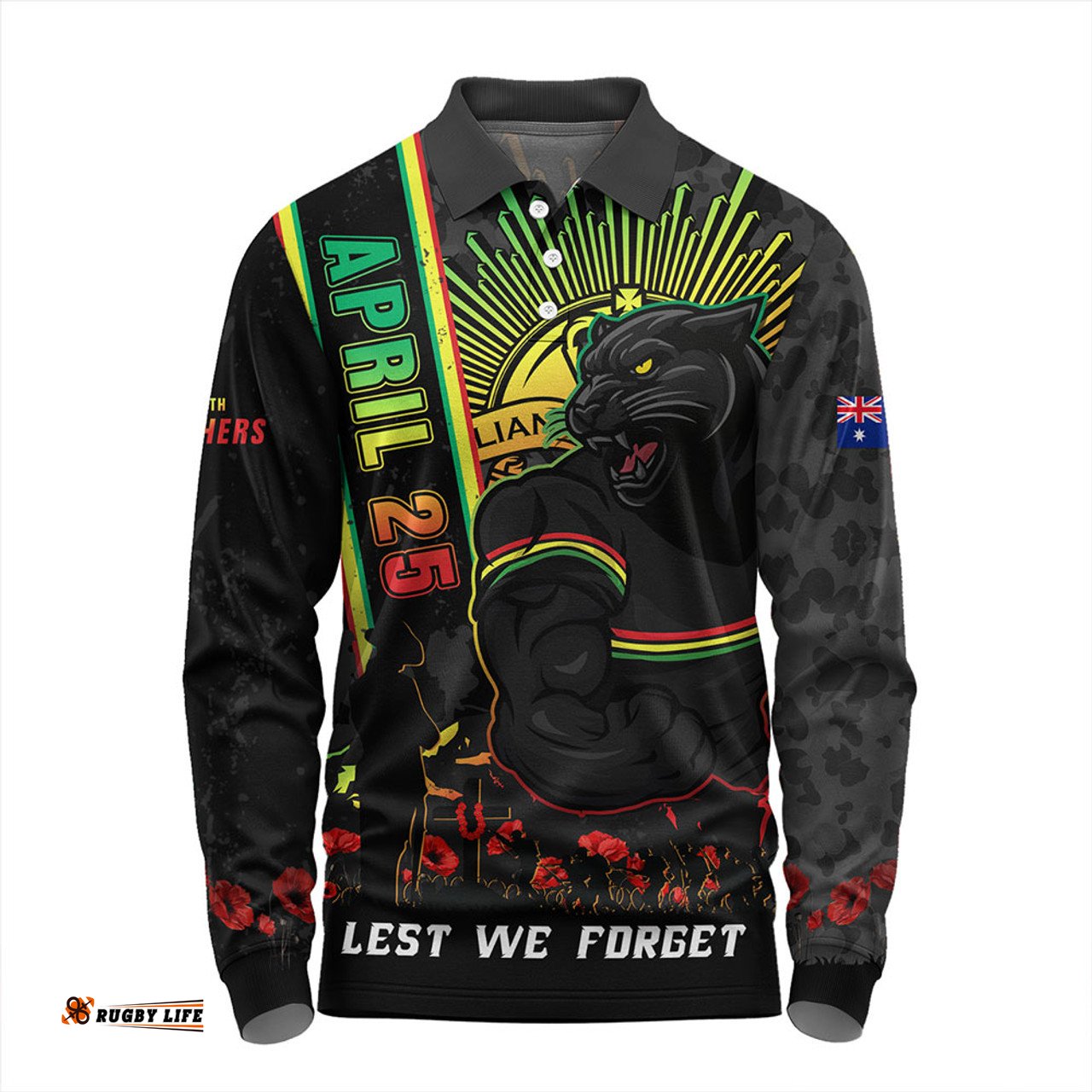 Amazing Aussie Penrith Panthers Anzac Day Lest We Forget Strong Fighting Spirit Long Sleeve Polo Shirt