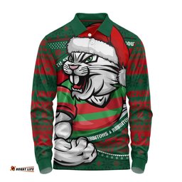 Amazing Aussie South Sydney Rabbitohs Ugly Knit Style For Christmas Game Fans Long Sleeve Polo Shirt