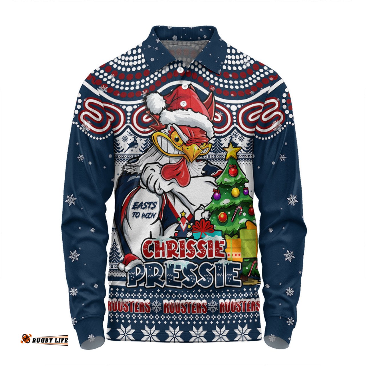 Amazing Aussie Sydney Roosters Aussie Ugly Christmas For Die Hard Fan Supporters Long Sleeve Polo Shirt