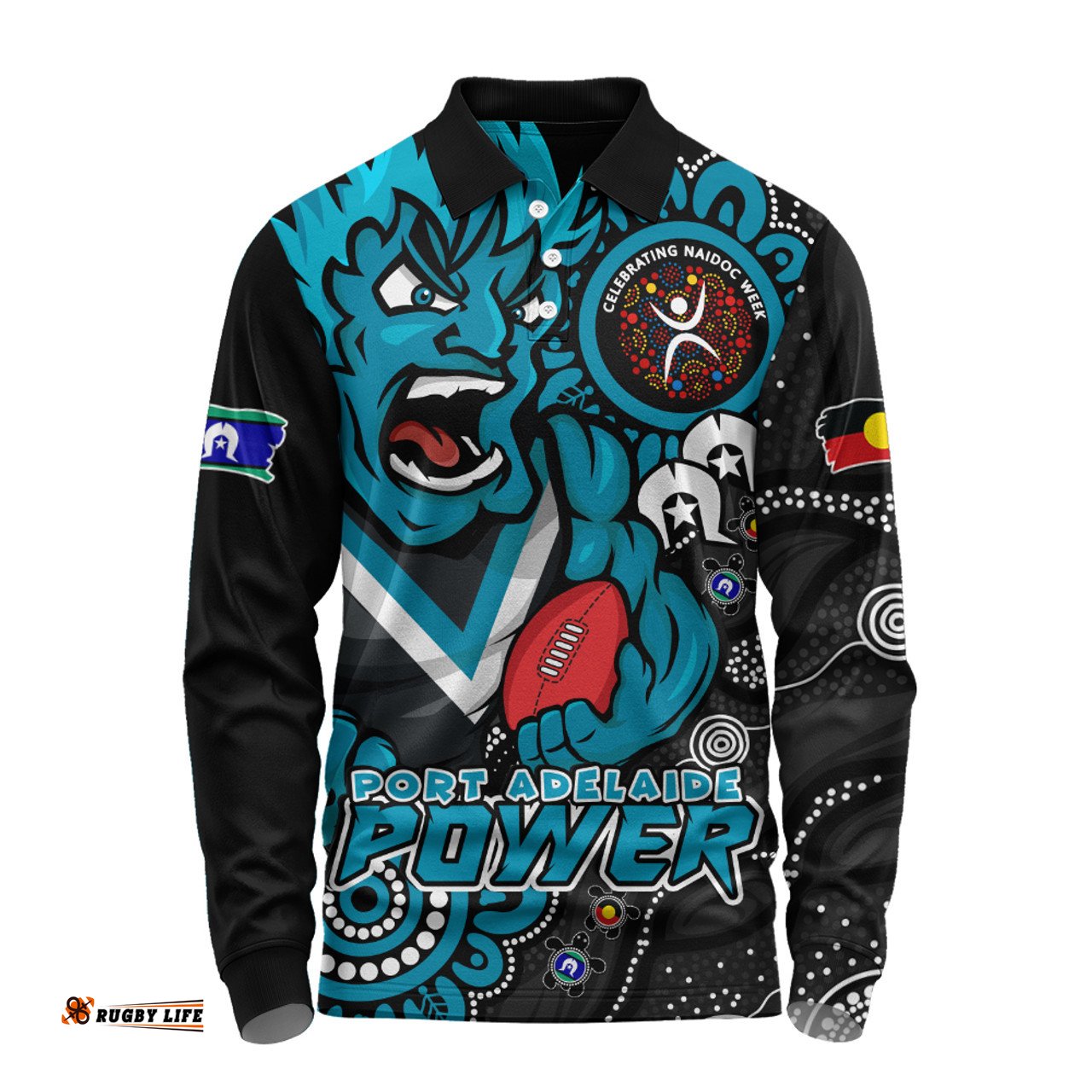Amazing Aussie Port Adelaide Power Through Generations NAIDOC Edition Long Sleeve Polo Shirt