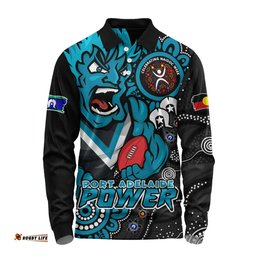 Amazing Aussie Port Adelaide Power Through Generations NAIDOC Edition Long Sleeve Polo Shirt