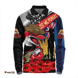 Amazing Aussie Redcliffe Dolphins United In Spirit Anzac Day Tribute Long Sleeve Polo Shirt