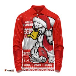 Amazing Aussie Sydney Swans Merry Christmas Down Under Footy Power Style Long Sleeve Polo Shirt