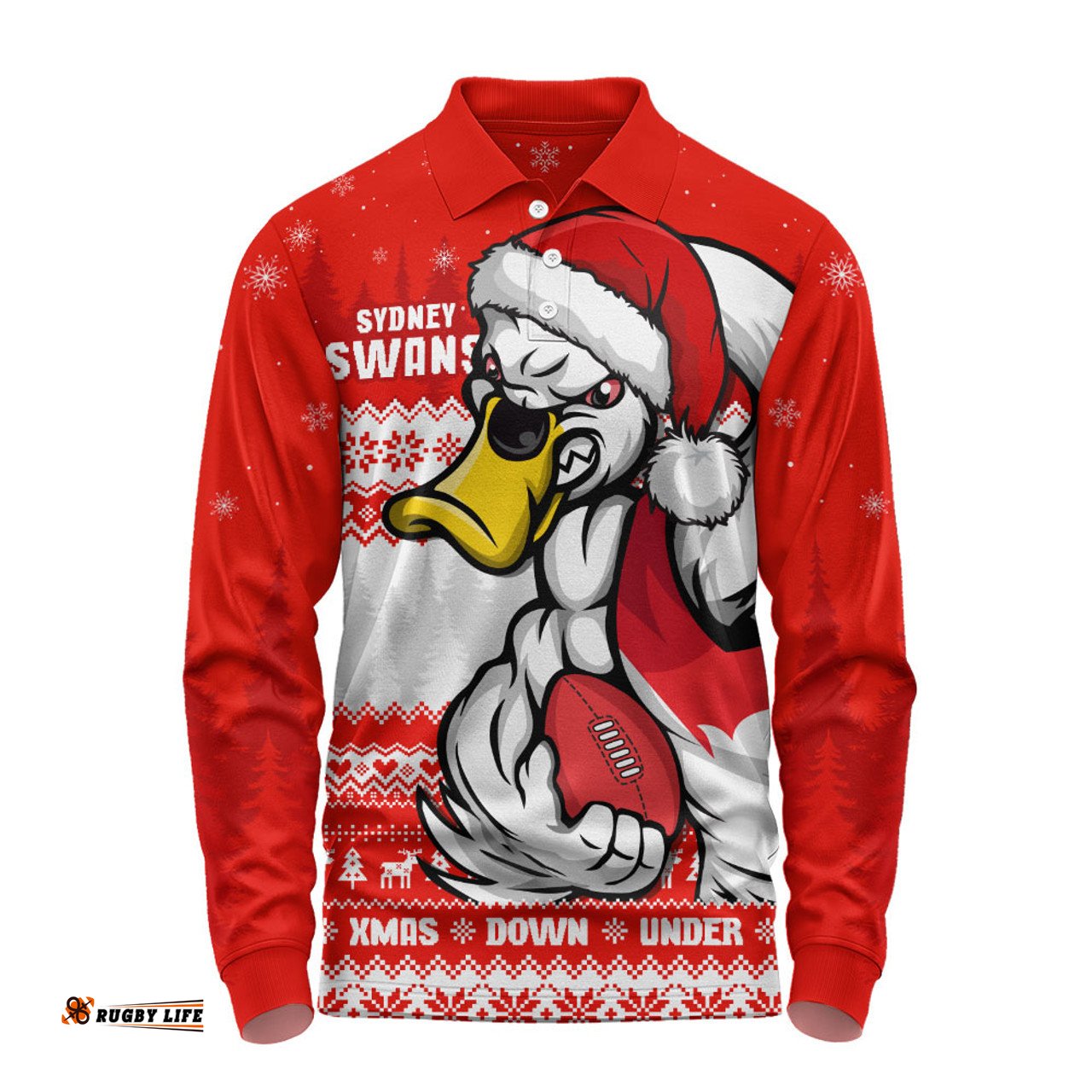 Amazing Aussie Sydney Swans Merry Christmas Down Under Footy Power Style Long Sleeve Polo Shirt