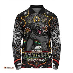 Amazing Aussie Penrith Panthers Aboriginal Pattern Inspired Victory Is Ours Long Sleeve Polo Shirt