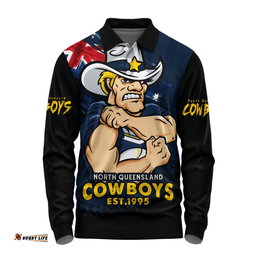 Amazing Aussie North Queensland Cowboys Heart Of A Fighter Tough And Fearless Long Sleeve Polo Shirt