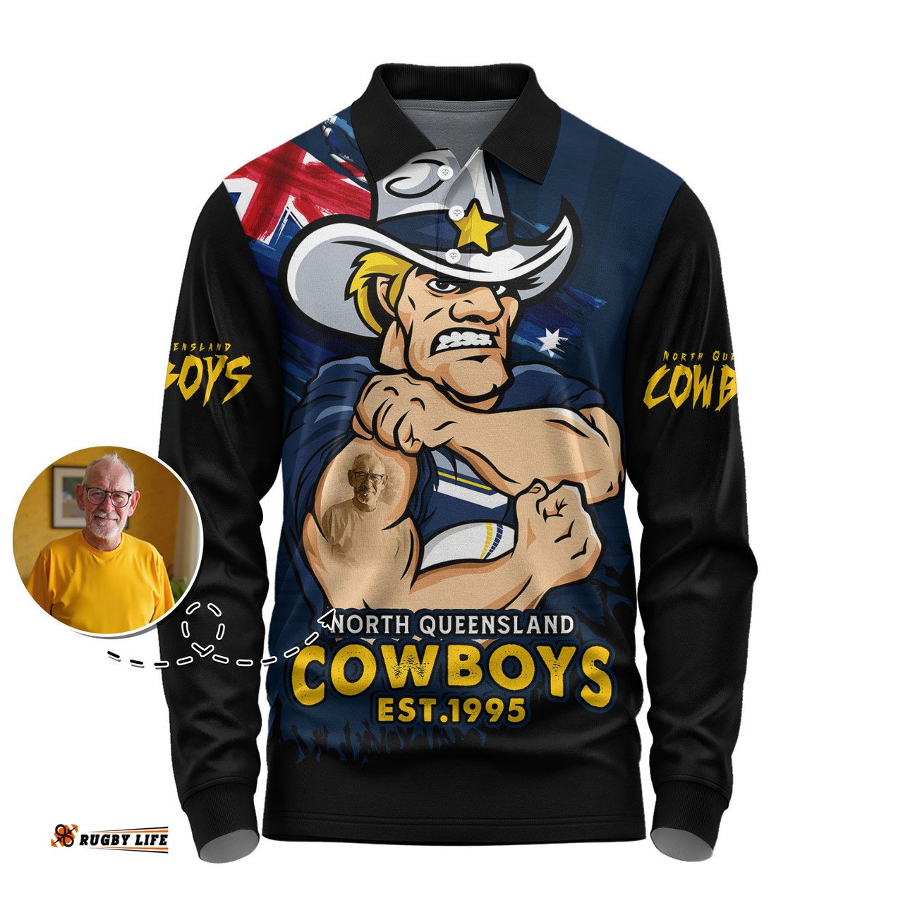 Amazing Aussie North Queensland Cowboys Heart Of A Fighter Tough And Fearless Long Sleeve Polo Shirt