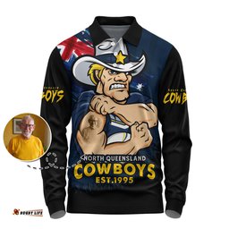 Amazing Aussie North Queensland Cowboys Heart Of A Fighter Tough And Fearless Long Sleeve Polo Shirt