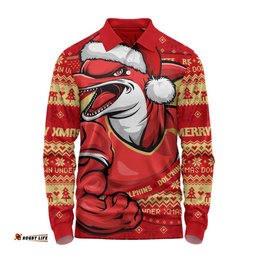 Amazing Aussie Redcliffe Dolphins Ugly Knit Style For Christmas Game Fans Long Sleeve Polo Shirt