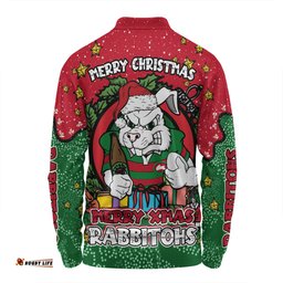 Amazing Aussie South Sydney Rabbitohs Custom Merry Christmas Our Beloved Team With Aboriginal Dot Art Pattern Long Sleeve Polo Shirt
