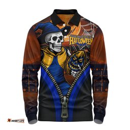 Amazing Aussie West Coast Eagles Halloween Night Reaper Zipper Long Sleeve Polo Shirt