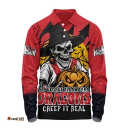 Amazing Aussie St. George Illawarra Dragons Dark Moon Rugby Halloween Battle Edition Long Sleeve Polo Shirt