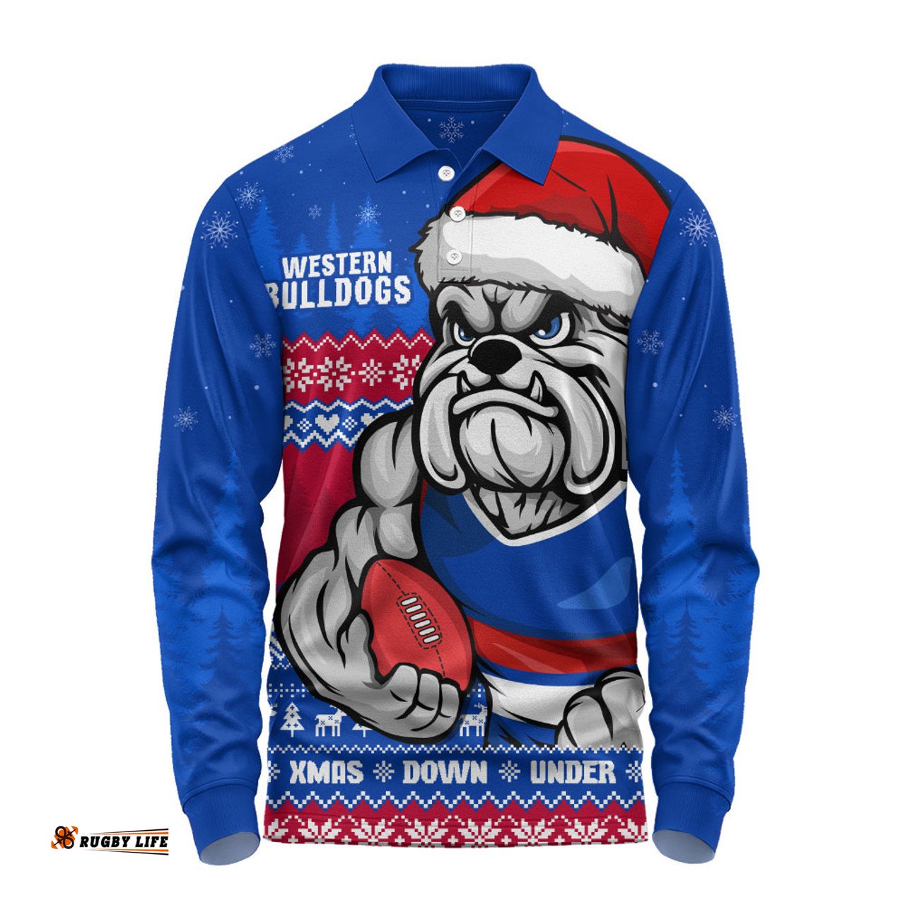 Amazing Aussie Western Bulldogs Merry Christmas Down Under Footy Power Style Long Sleeve Polo Shirt