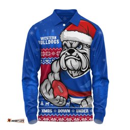 Amazing Aussie Western Bulldogs Merry Christmas Down Under Footy Power Style Long Sleeve Polo Shirt