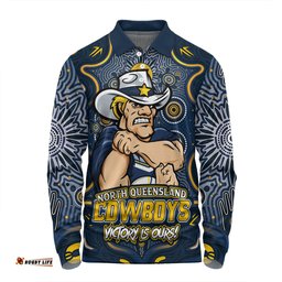 Amazing Aussie North Queensland Cowboys Aboriginal Pattern Inspired Victory Is Ours Long Sleeve Polo Shirt