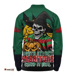 Amazing Aussie South Sydney Rabbitohs Dark Moon Rugby Halloween Battle Edition Long Sleeve Polo Shirt
