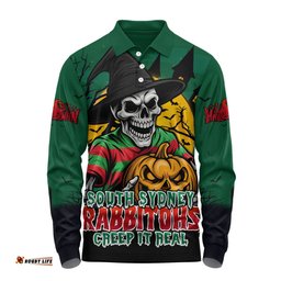 Amazing Aussie South Sydney Rabbitohs Dark Moon Rugby Halloween Battle Edition Long Sleeve Polo Shirt