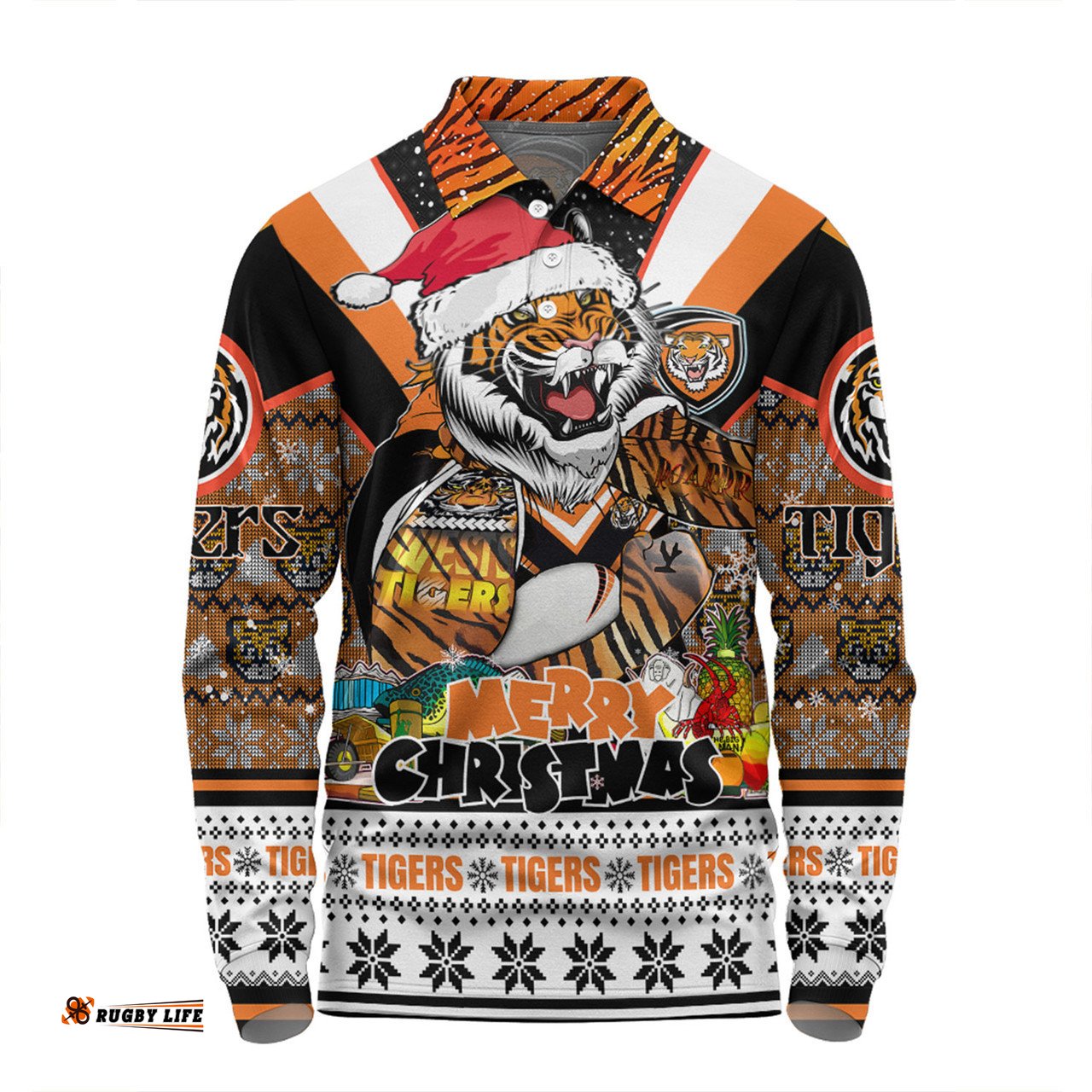 Amazing Aussie Wests Tigers Christmas Custom Tigers Santa Aussie Big Things Long Sleeve Polo Shirt