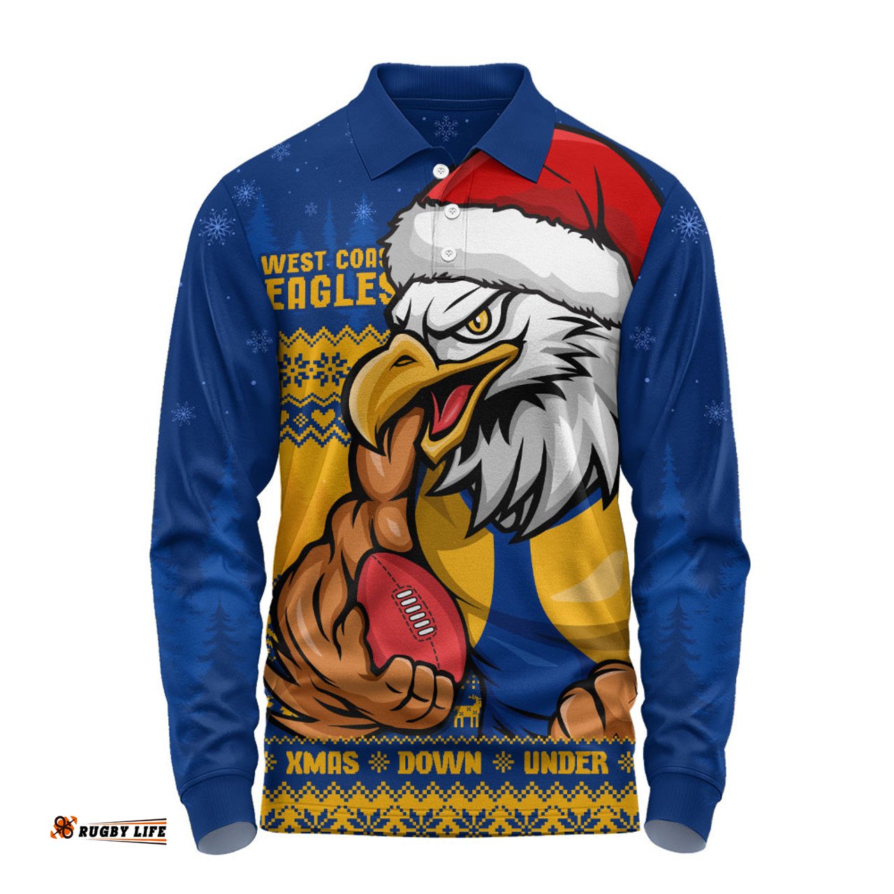 Amazing Aussie West Coast Eagles Merry Christmas Down Under Footy Power Style Long Sleeve Polo Shirt