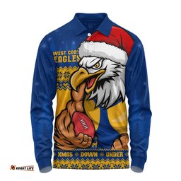 Amazing Aussie West Coast Eagles Merry Christmas Down Under Footy Power Style Long Sleeve Polo Shirt