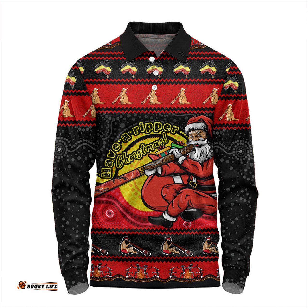 Amazing Aussie Australia Ripper Aboriginal Christmas Down Under Long Sleeve Polo Shirt