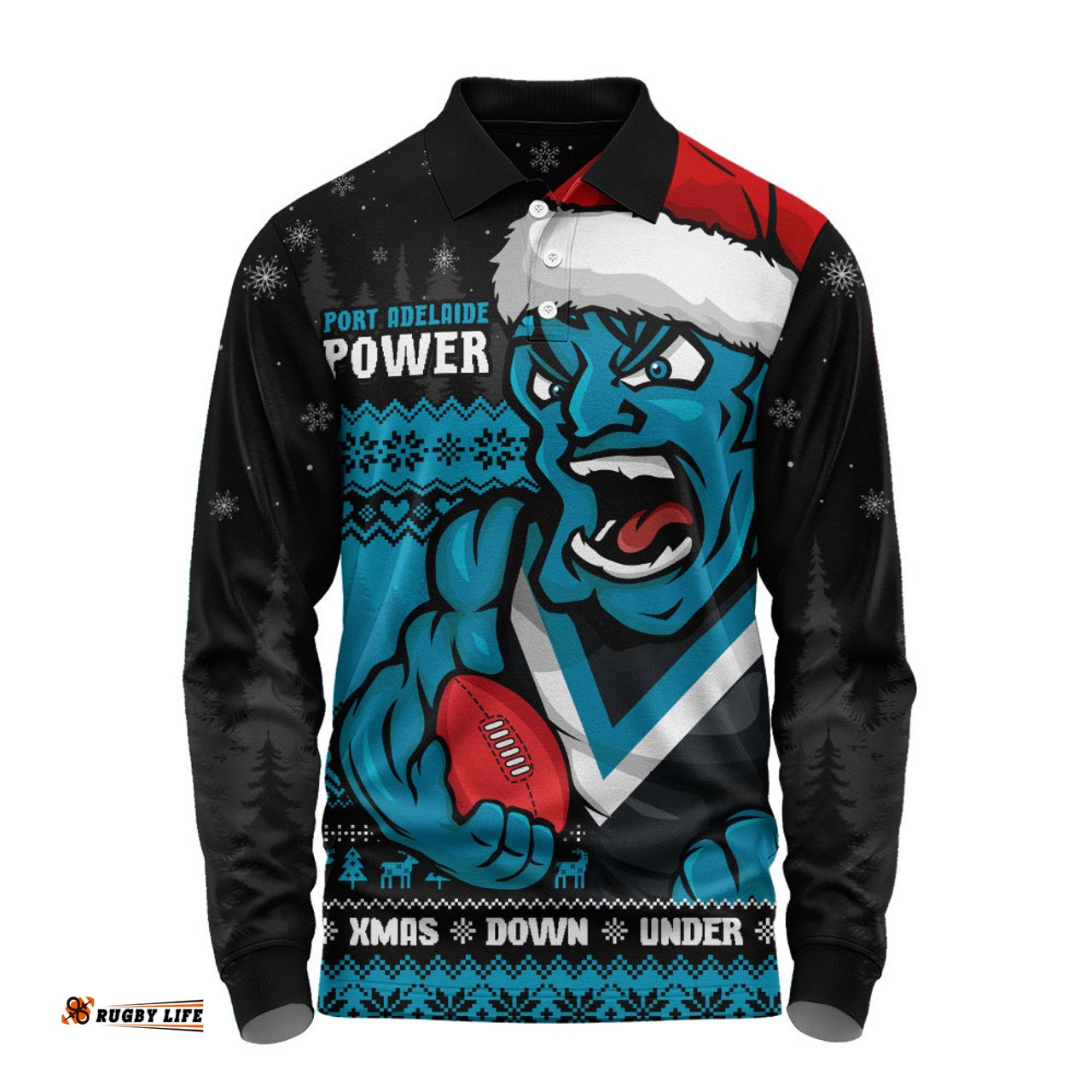 Amazing Aussie Port Adelaide Merry Christmas Down Under Footy Power Style Long Sleeve Polo Shirt