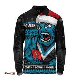 Amazing Aussie Port Adelaide Merry Christmas Down Under Footy Power Style Long Sleeve Polo Shirt