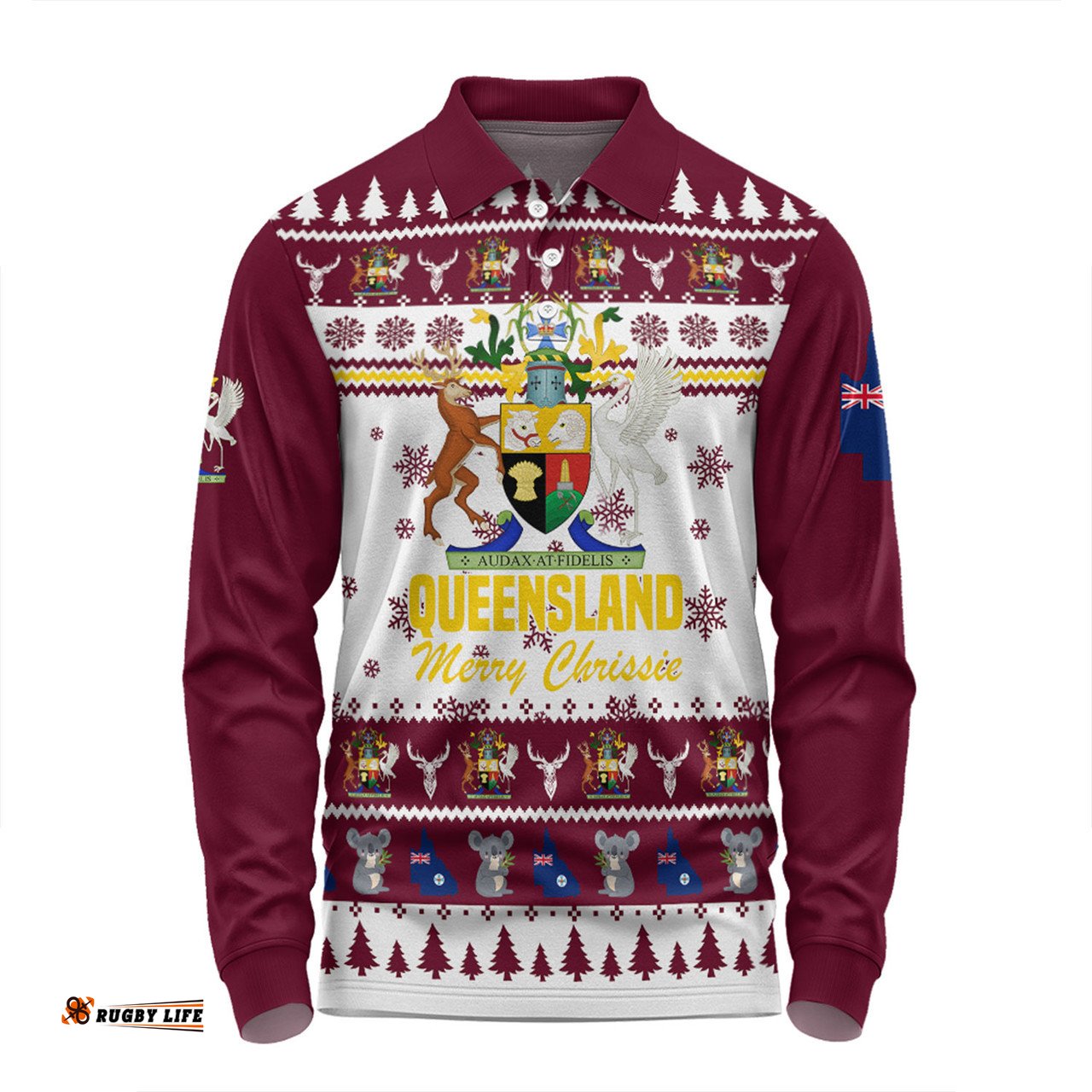 Amazing Aussie Queensland Christmas Merry Chrissie Long Sleeve Polo Shirt