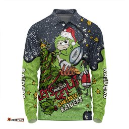 Amazing Aussie Canberra Raiders Christmas Custom Let's Get Lit Chrisse Pressie Long Sleeve Polo Shirt