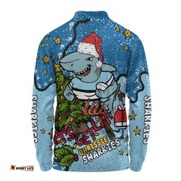 Amazing Aussie Cronulla Sutherland Sharks Christmas Custom Let's Get Lit Chrisse Pressie Long Sleeve Polo Shirt