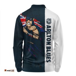 Amazing Aussie Carlton Burning Passion Of Power Scratch Style Long Sleeve Polo Shirt