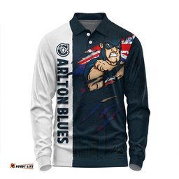 Amazing Aussie Carlton Burning Passion Of Power Scratch Style Long Sleeve Polo Shirt