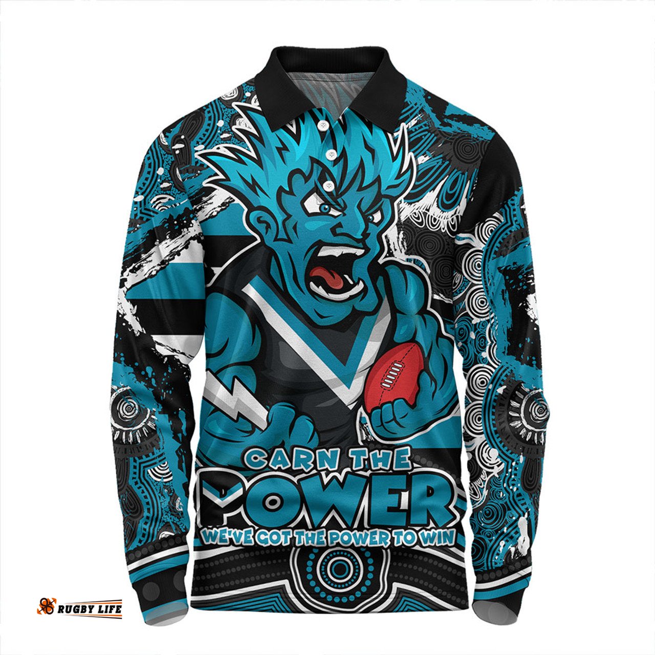 Amazing Aussie Port Adelaide Blazing Spirit Of Victory Long Sleeve Polo Shirt