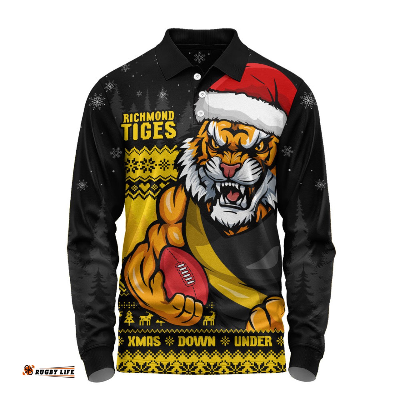 Amazing Aussie Richmond Merry Christmas Down Under Footy Power Style Long Sleeve Polo Shirt