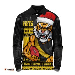 Amazing Aussie Richmond Merry Christmas Down Under Footy Power Style Long Sleeve Polo Shirt