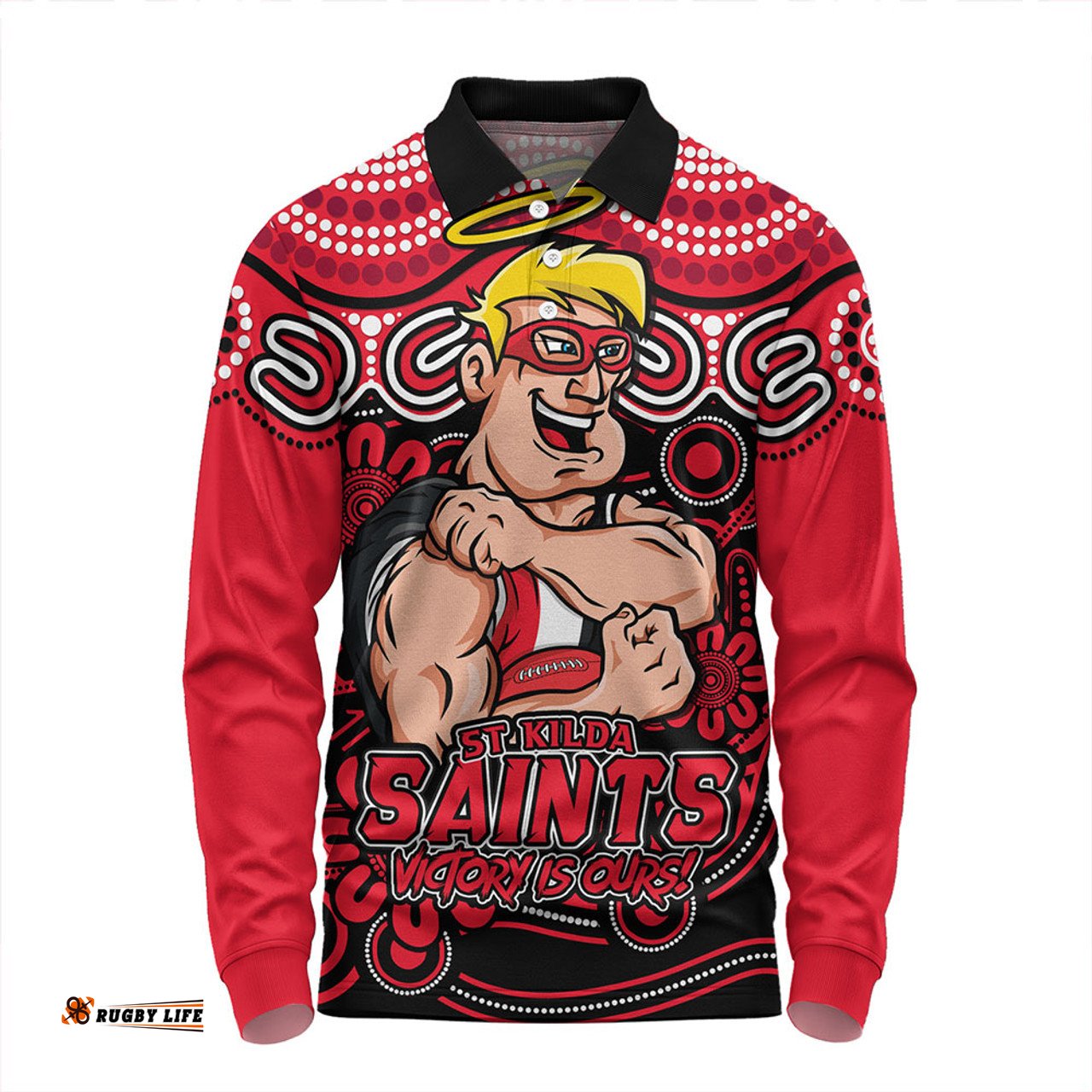 Amazing Aussie St Kilda Aboriginal Inspired Tough Fan Football For Life Long Sleeve Polo Shirt