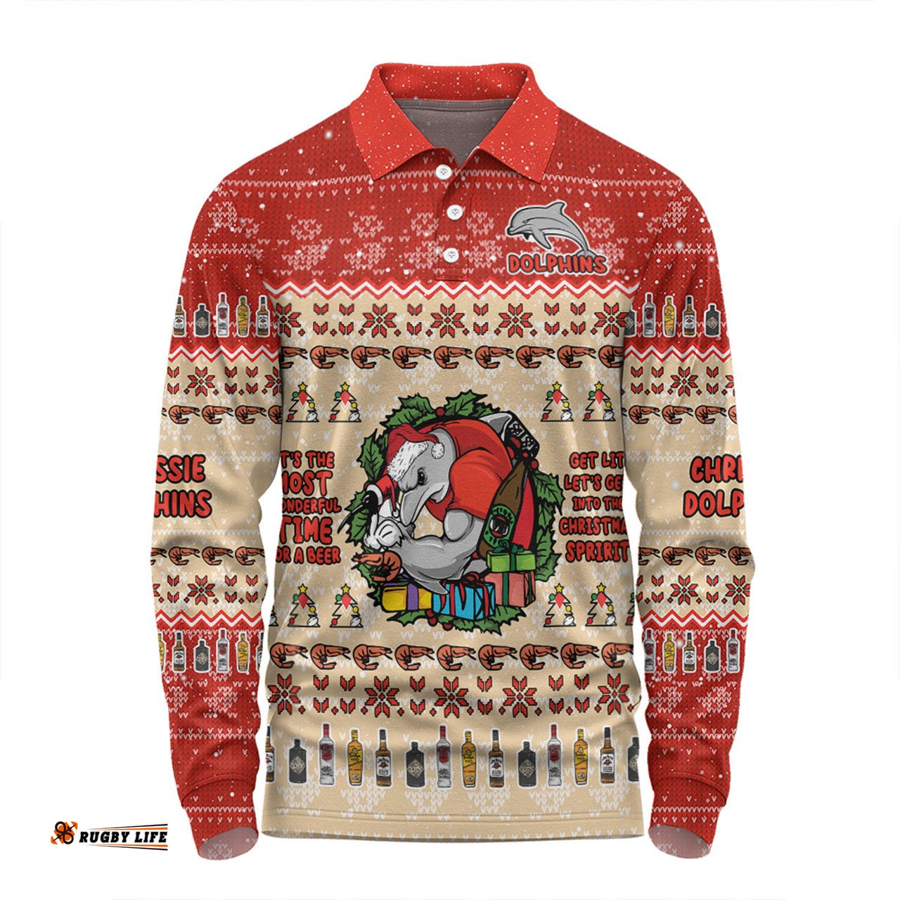 Amazing Aussie Redcliffe Dolphins Christmas Custom Chrissie Spirit Long Sleeve Polo Shirt