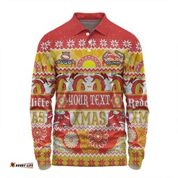 Amazing Aussie Redcliffe Dolphins Christmas Aboriginal Custom Indigenous Knitted Ugly Xmas Style Long Sleeve Polo Shirt