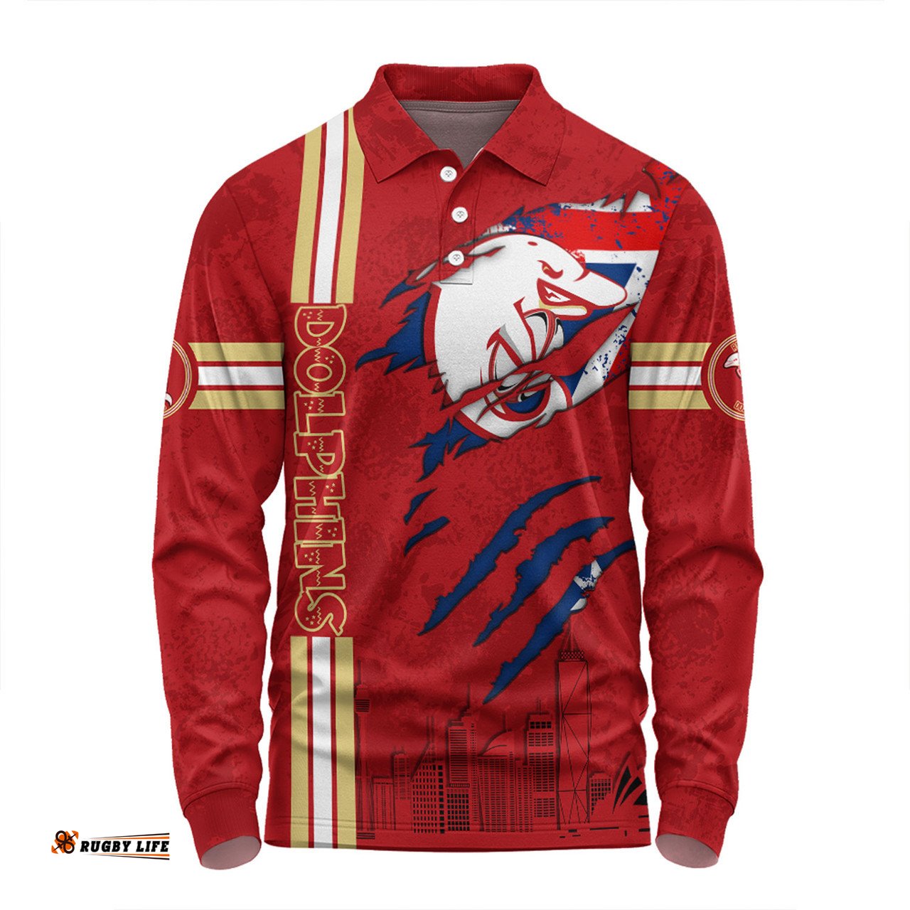 Amazing Aussie Redcliffe Dolphins Happy Australia Day Flag Scratch Style Long Sleeve Polo Shirt
