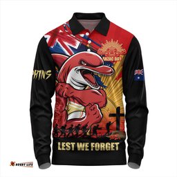 Amazing Aussie Redcliffe Dolphins Fearless ANZAC Defender Long Sleeve Polo Shirt