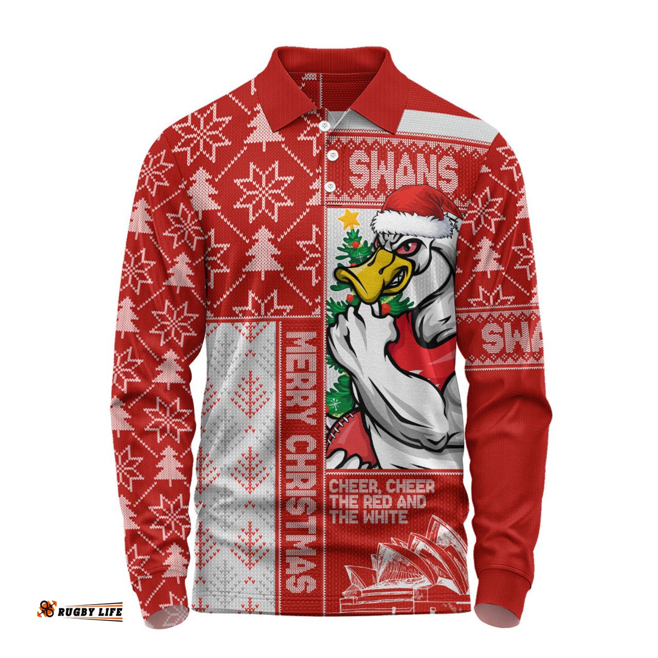 Amazing Aussie Sydney Swans Merry Christmas Knit Style Festive Spirit Long Sleeve Polo Shirt