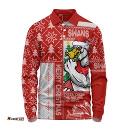 Amazing Aussie Sydney Swans Merry Christmas Knit Style Festive Spirit Long Sleeve Polo Shirt