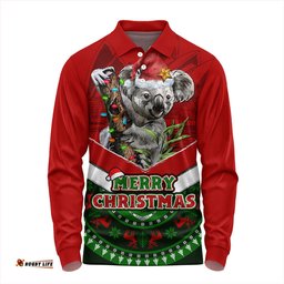 Amazing Aussie Australia Holiday Koala Merry Christmas Long Sleeve Polo Shirt