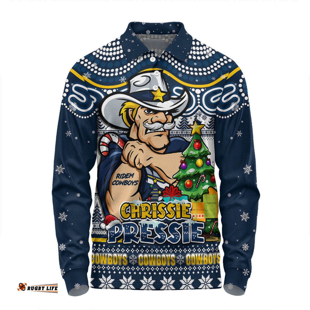 Amazing Aussie North Queensland Cowboys Aussie Ugly Christmas For Die Hard Fan Supporters Long Sleeve Polo Shirt