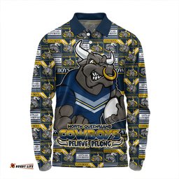 Amazing Aussie North Queensland Cowboys Champion’s Pride Comic Style Long Sleeve Polo Shirt